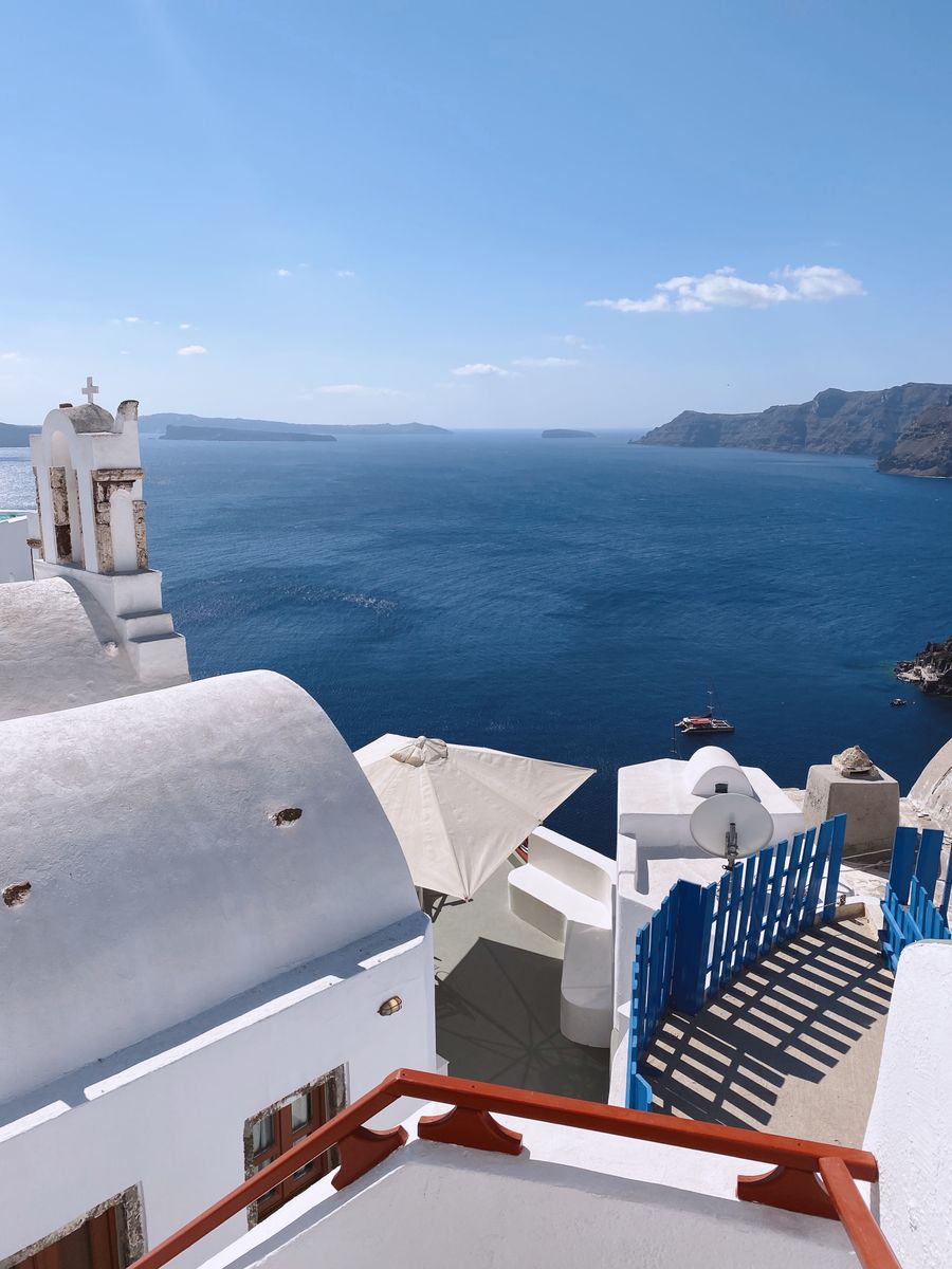 terraces on santorini greece