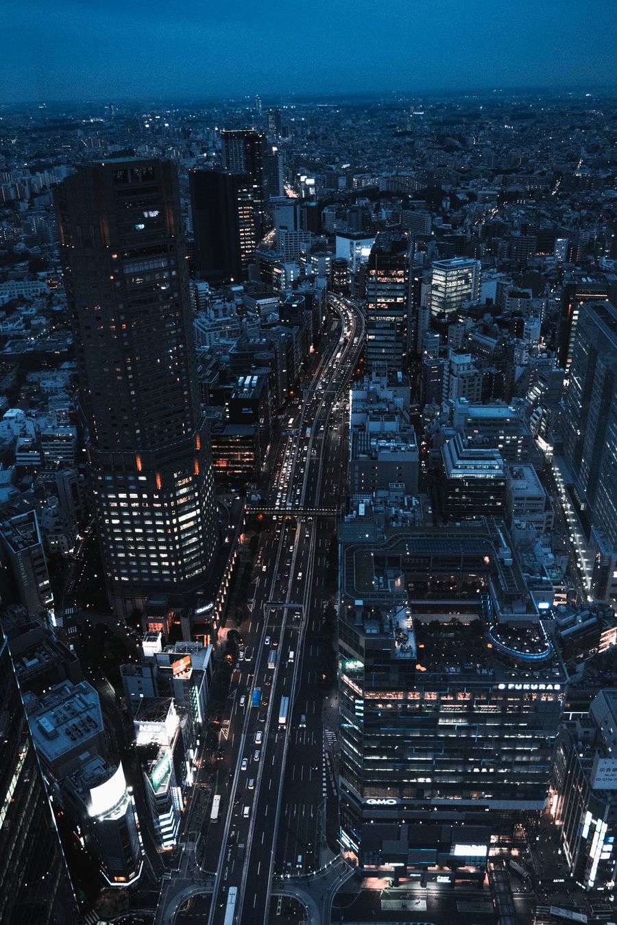 birds eye view of city at night
